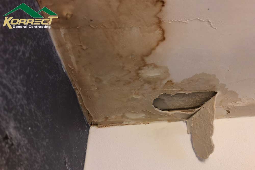 Severe ceiling water damage showing roof leaks and the need for repair or replacement in DFW homes.