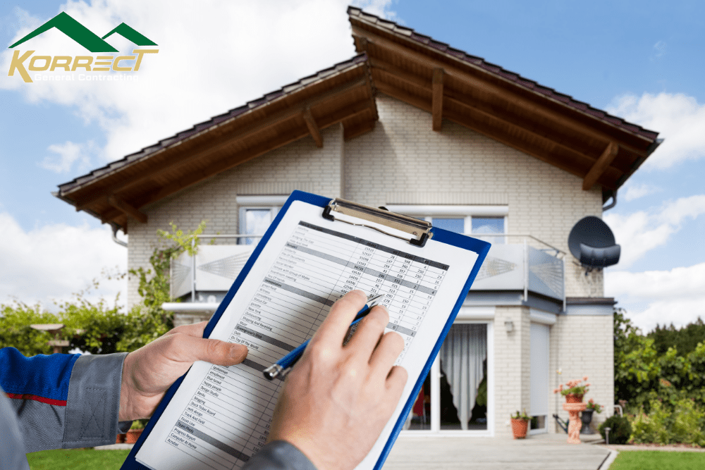 Roof inspector with a clipboard assessing a home's exterior in Fort Worth to prevent future storm damage.