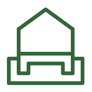 A green outline icon of a house above a foundation, representing foundation repair services, essential for addressing foundation cracks and structural stability in Fort Worth and the Dallas Fort Worth area.| Korrect General Contracting Fort Worth TX